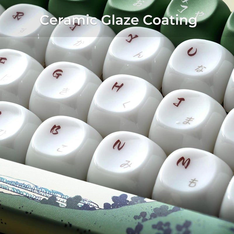 OHY XVX MOA Profile Keycaps Set, Japanese Mount Fuji Theme, 129 - Key White & Green Custom Keycaps with PBT + Frosted Translucent PC Material for US Layout Mechanical Keyboards - Image 4